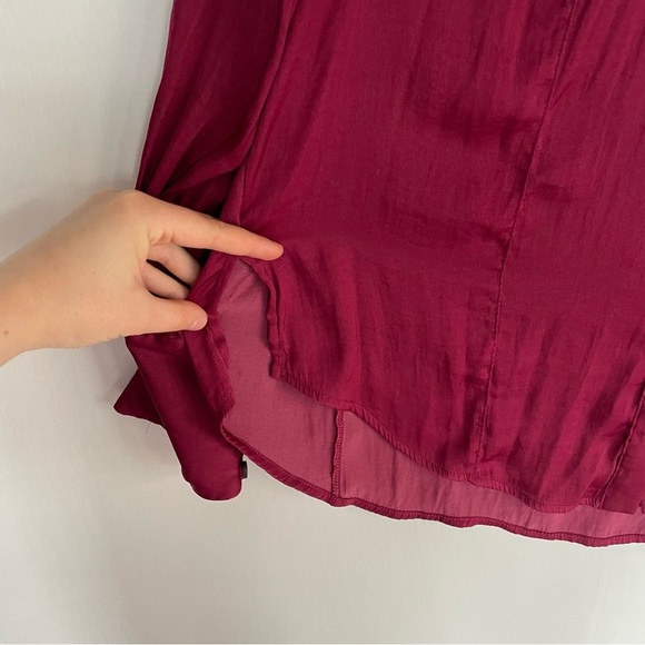 Free People Lala Solid Blouse By Off Beat Burgundy Button Down Blouse Bow Small - Picture 9 of 16